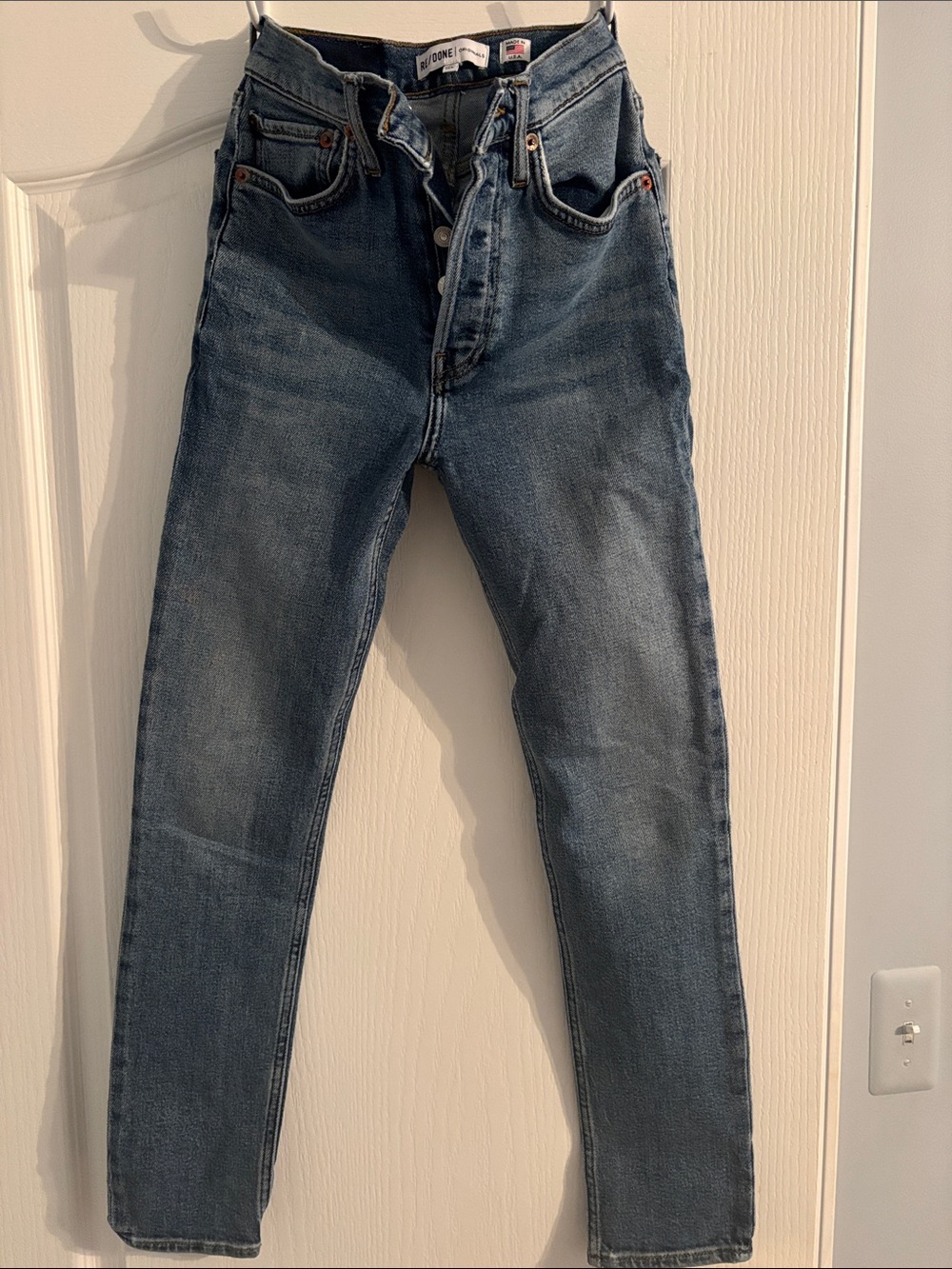Re/Done Women's Slim Straight Jeans in Medium Blue Wash